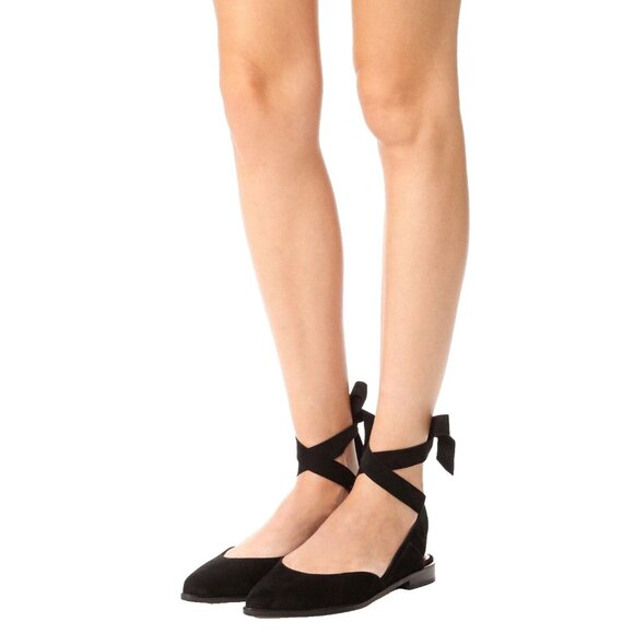 Stuart Weitzman Shoes - Stuart Weitzman Women's Size 8.5 Black Suede Supersonic Ankle Wrap Ballet Flat